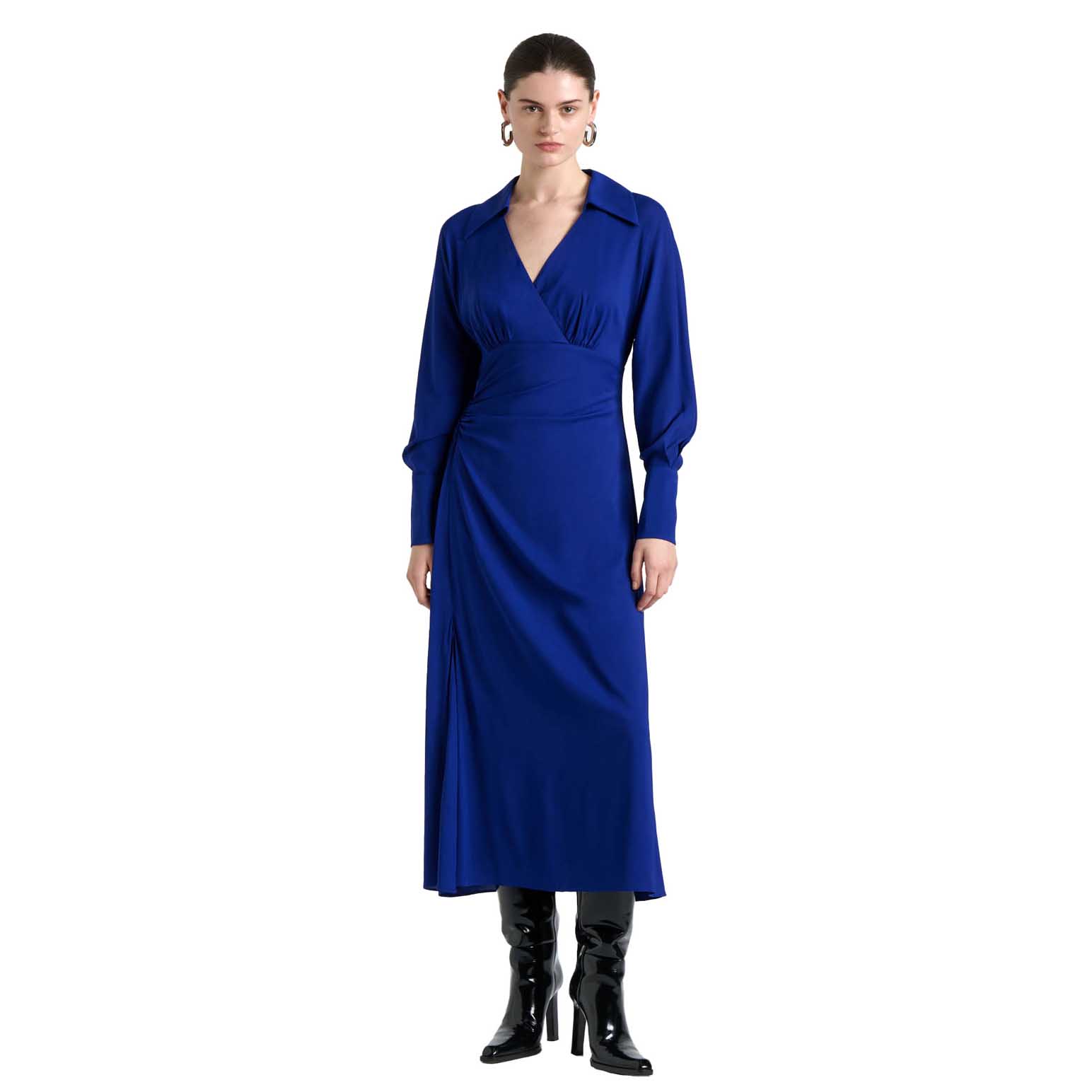 Cue Cobalt Long Sleeve Ruched Midi Dress